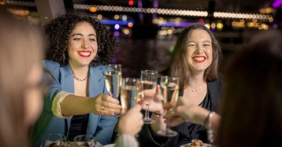 Festive London New Year’s Eve 3-Course Dinner Cruise - Dinner, drinks and the shared-table setup