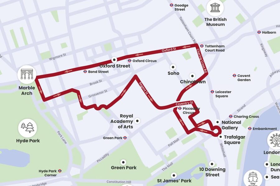 London: Tootbus Christmas Lights Tour incl walking tours - What you see along the route